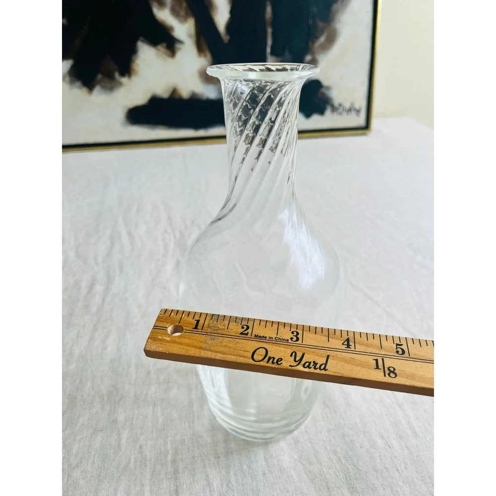 Vintage Hand Blown Optic Swirl Glass Decanter Heavy Bottom Clear 9.5 Inch